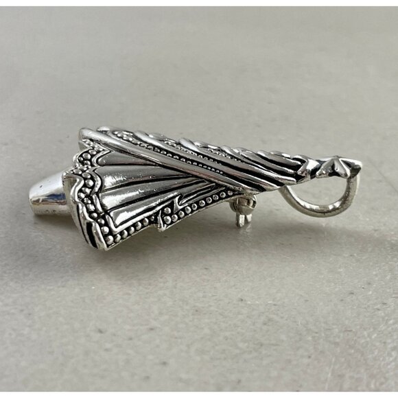 Vintage Silver tone Christmas Tree Pin, Silver Tree Pendant, Fancy Holiday Tree - Picture 3 of 3